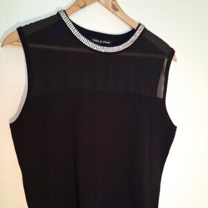 Cable & Gauge Size XL Black Knit Beaded Scoop Neck Tank Crystal Collar